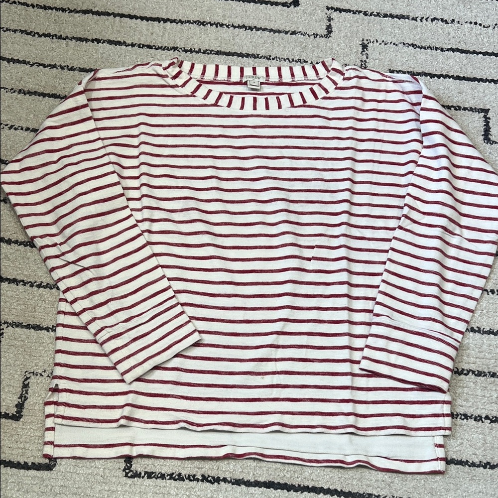 J. Crew Red and White Striped Long Sleeve Top
